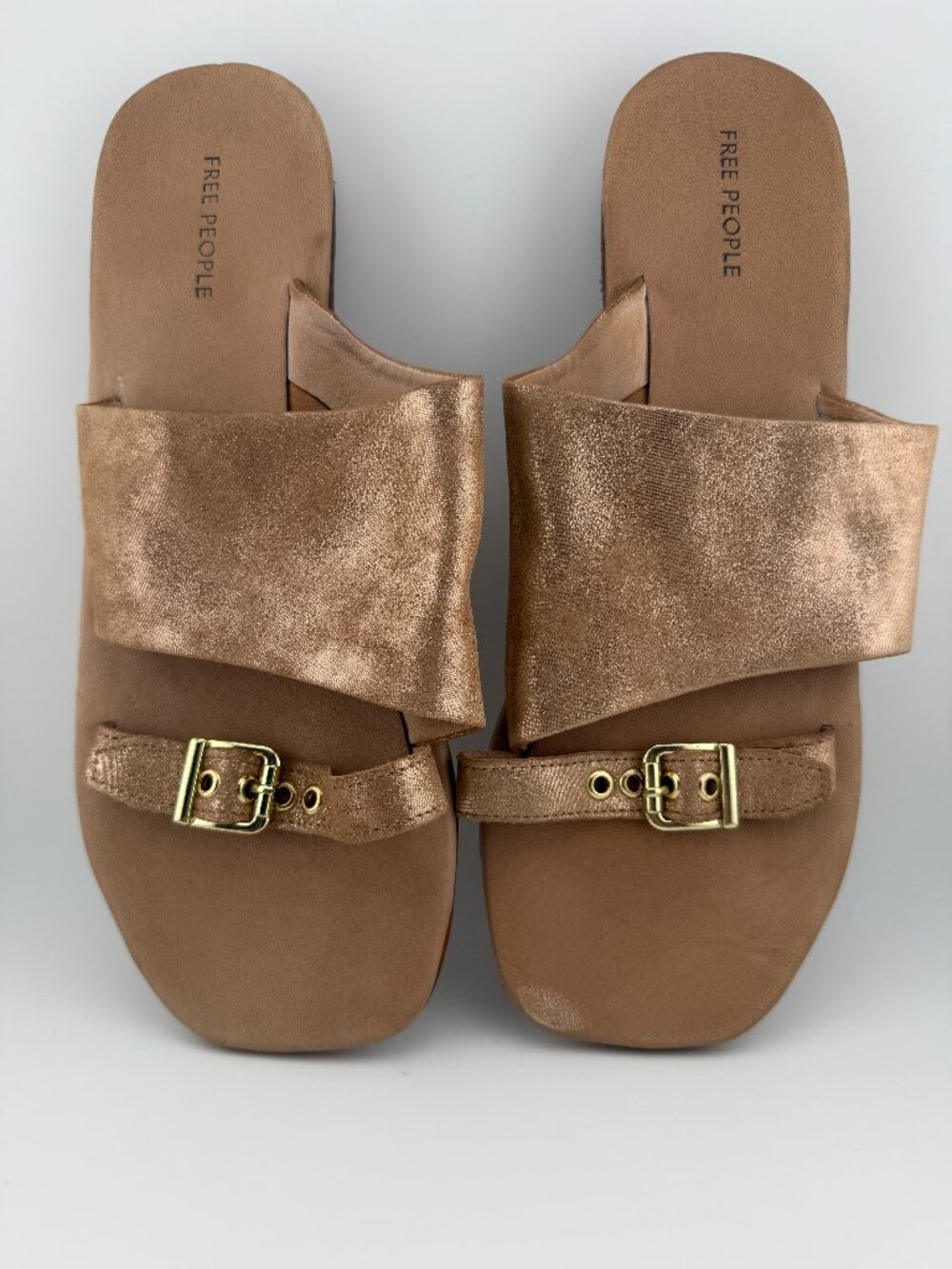 Free People Mila Minimal Rose Gold Metallic Leather Sandals 8.5